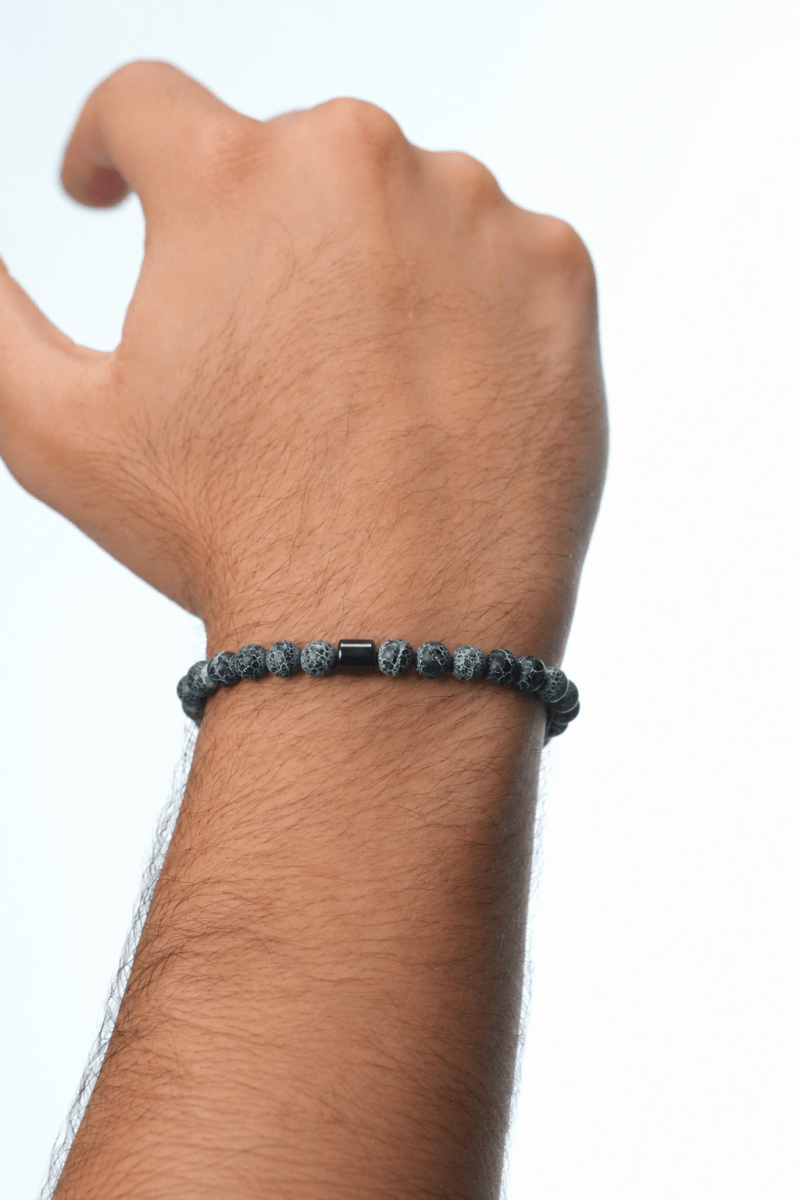 Stone Cord Bracelet - Blue Crackle Agate